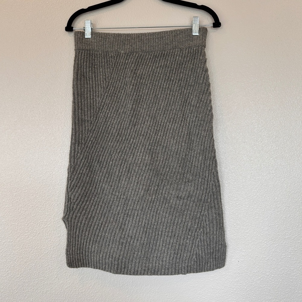 Madewell Grey 100% Merino Wool‎ Ribbed Knit Midi Skirt Women's